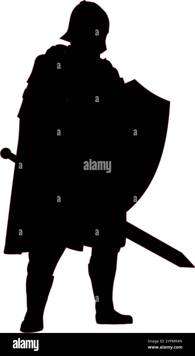 silhouette of a medieval knight with a sword Stock Vector Image & Art ...