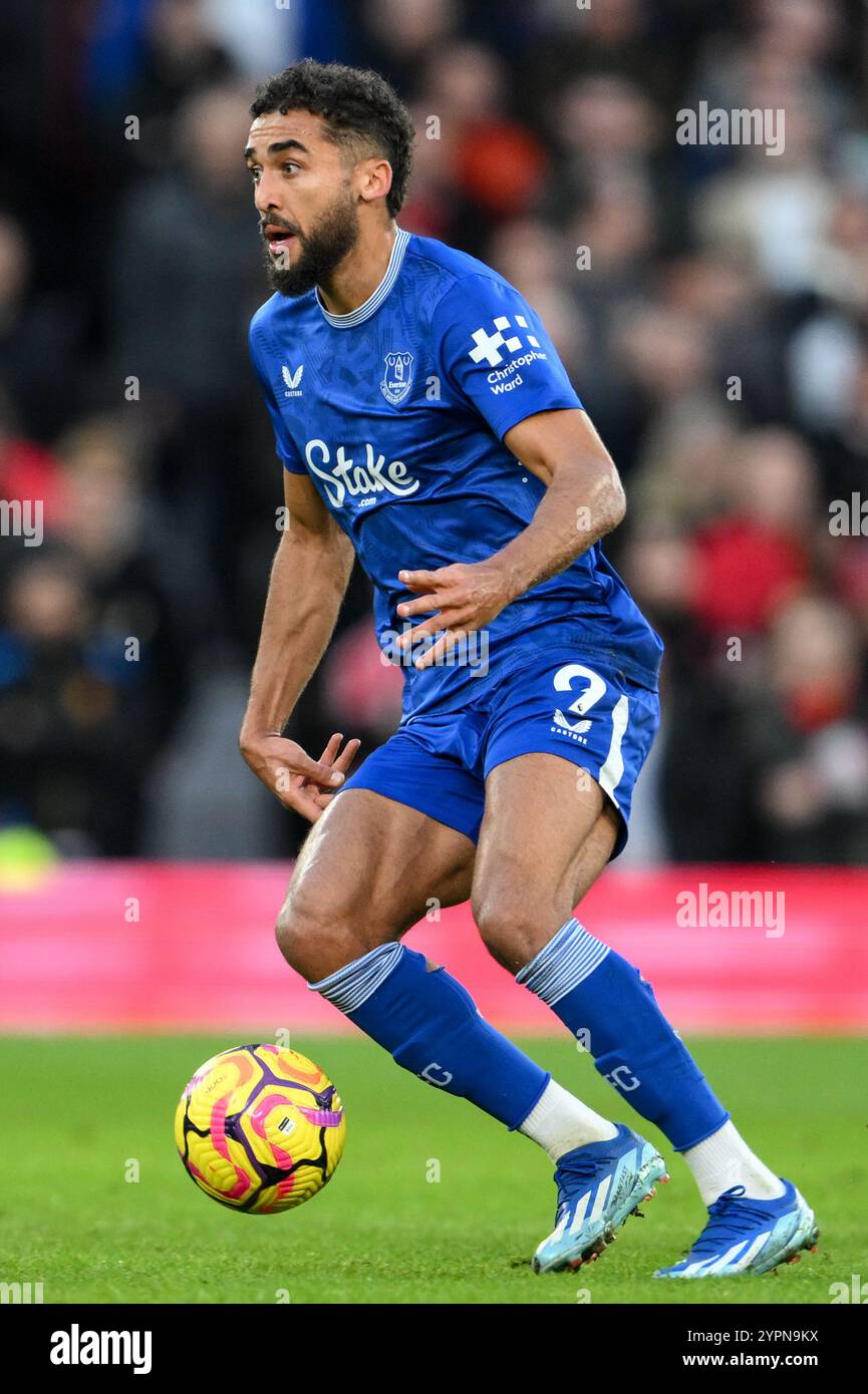 Dominic Calvert-Lewin of Everton with the ball during the Premier League match Manchester United vs Everton at Old Trafford, Manchester, United Kingdom, 1st December 2024  (Photo by Craig Thomas/News Images) in Manchester, United Kingdom on 12/1/2024. (Photo by Craig Thomas/News Images/Sipa USA) Stock Photo