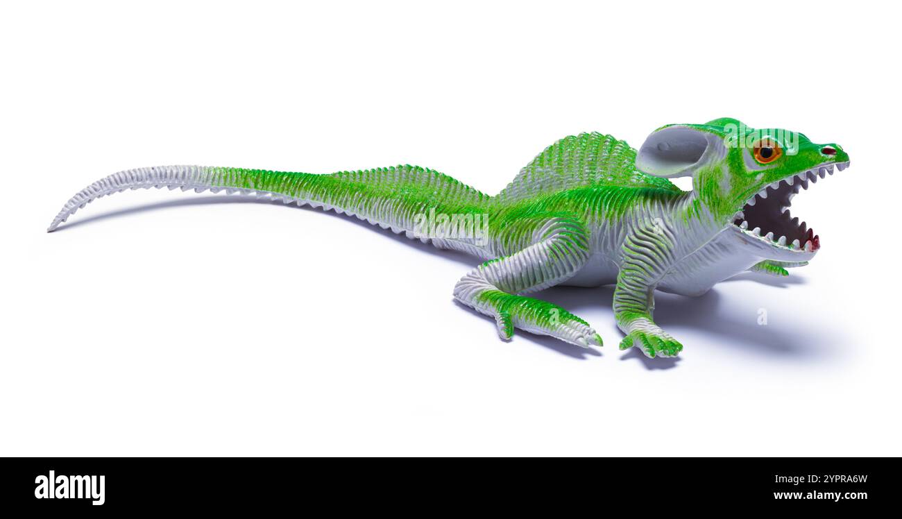 Toy Green Lizard Cut Out on White. Stock Photo