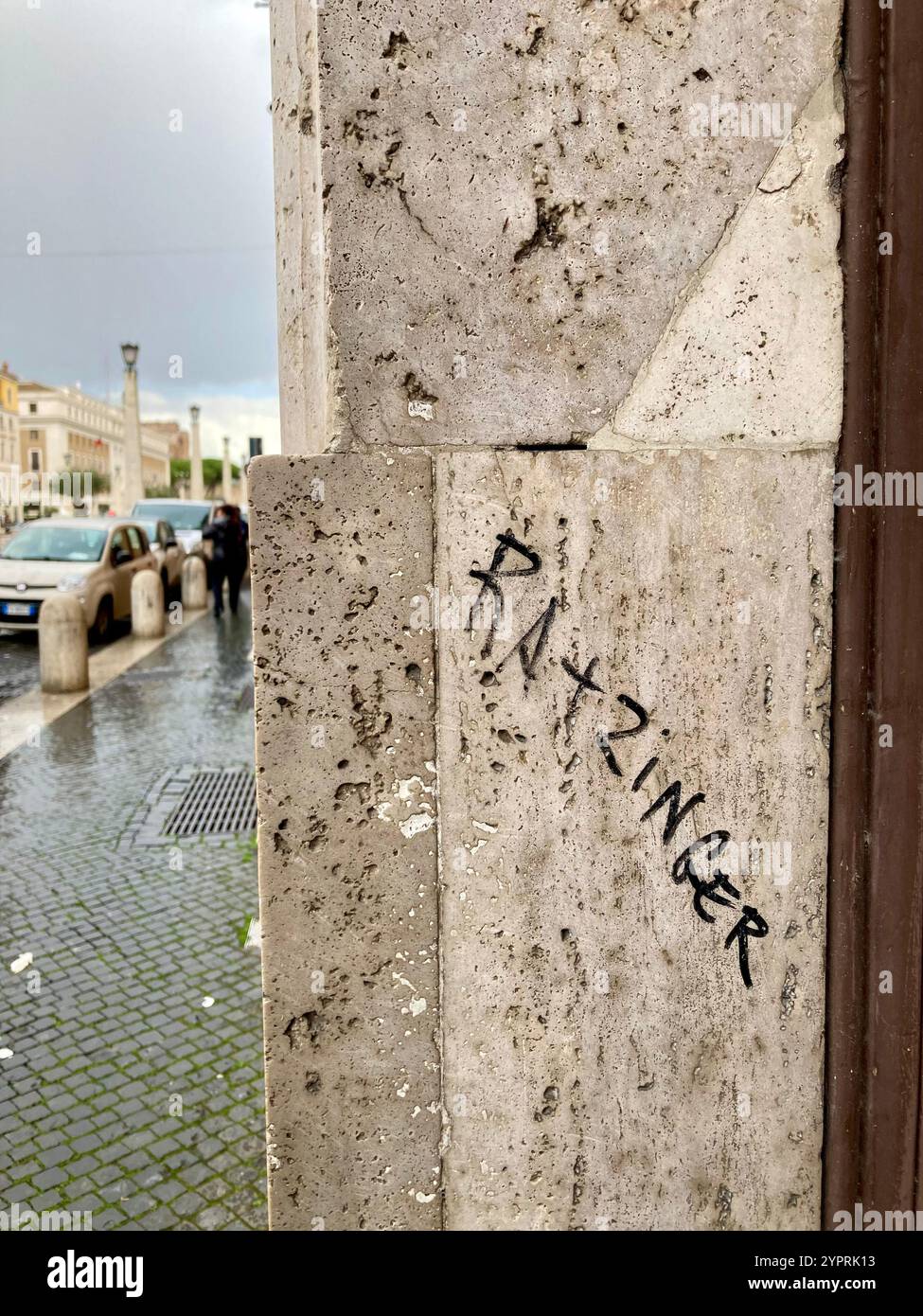 The word Ratzinger written on a wall in Rome close to the Vatican, Italy - Smartphone Captured Stock Image