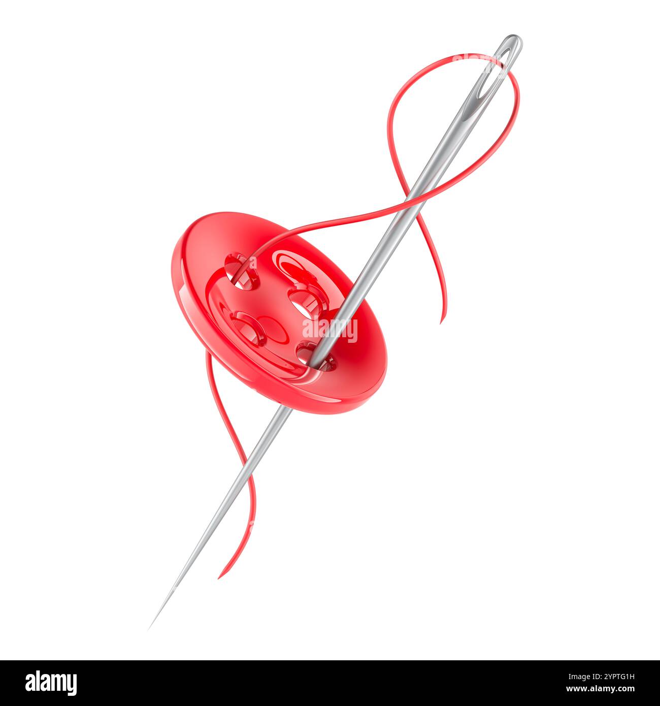 Clothing Button with Sewing Needle and Thread, 3D rendering isolated on ...
