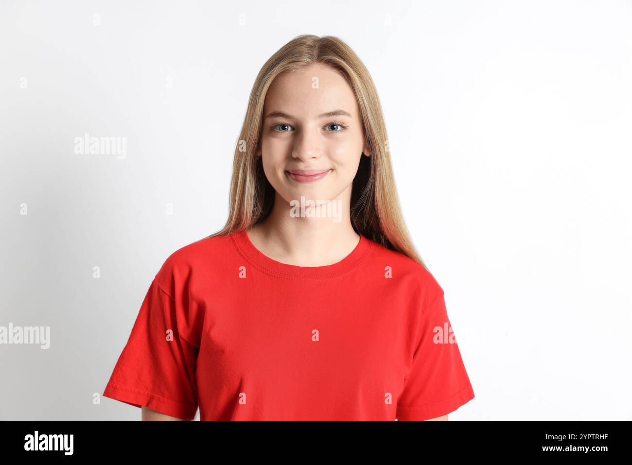Portrait of teenage girl on white background Stock Photo - Alamy