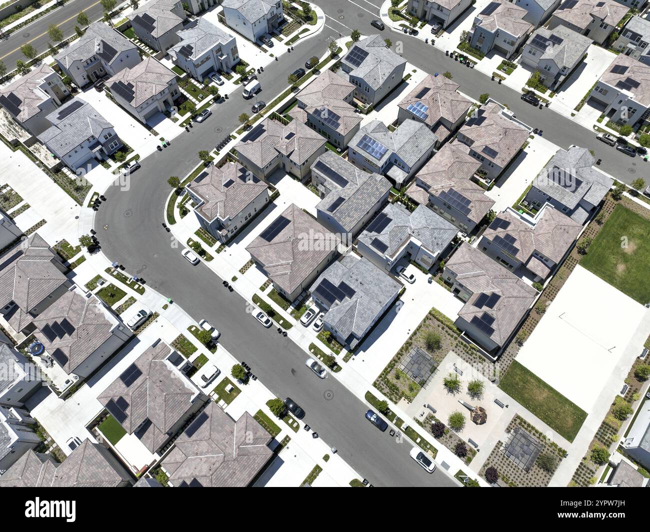 Aerial view of middle class community identical condominium houses ...