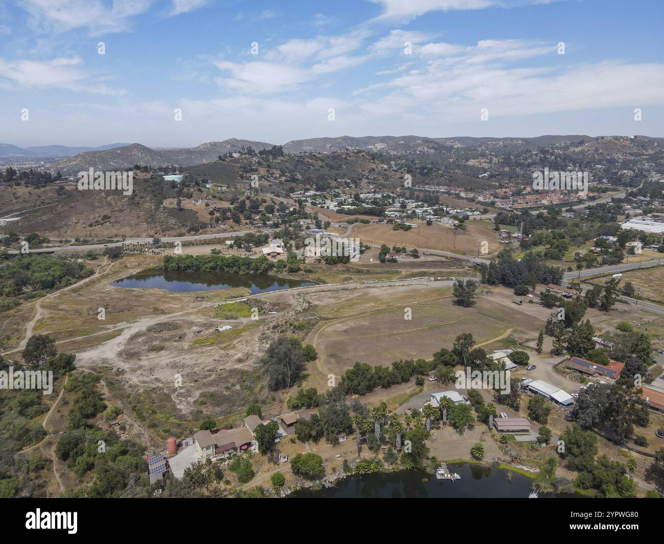 Aerial view of Lakeside suburb town with mountain on the background, San Diego, Southern California, USA, North America Stock Photo