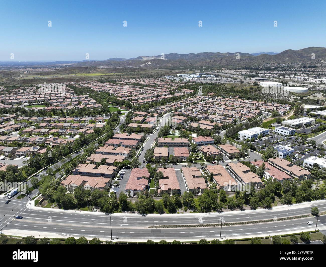 Aerial view of middle class community identical condominium houses ...