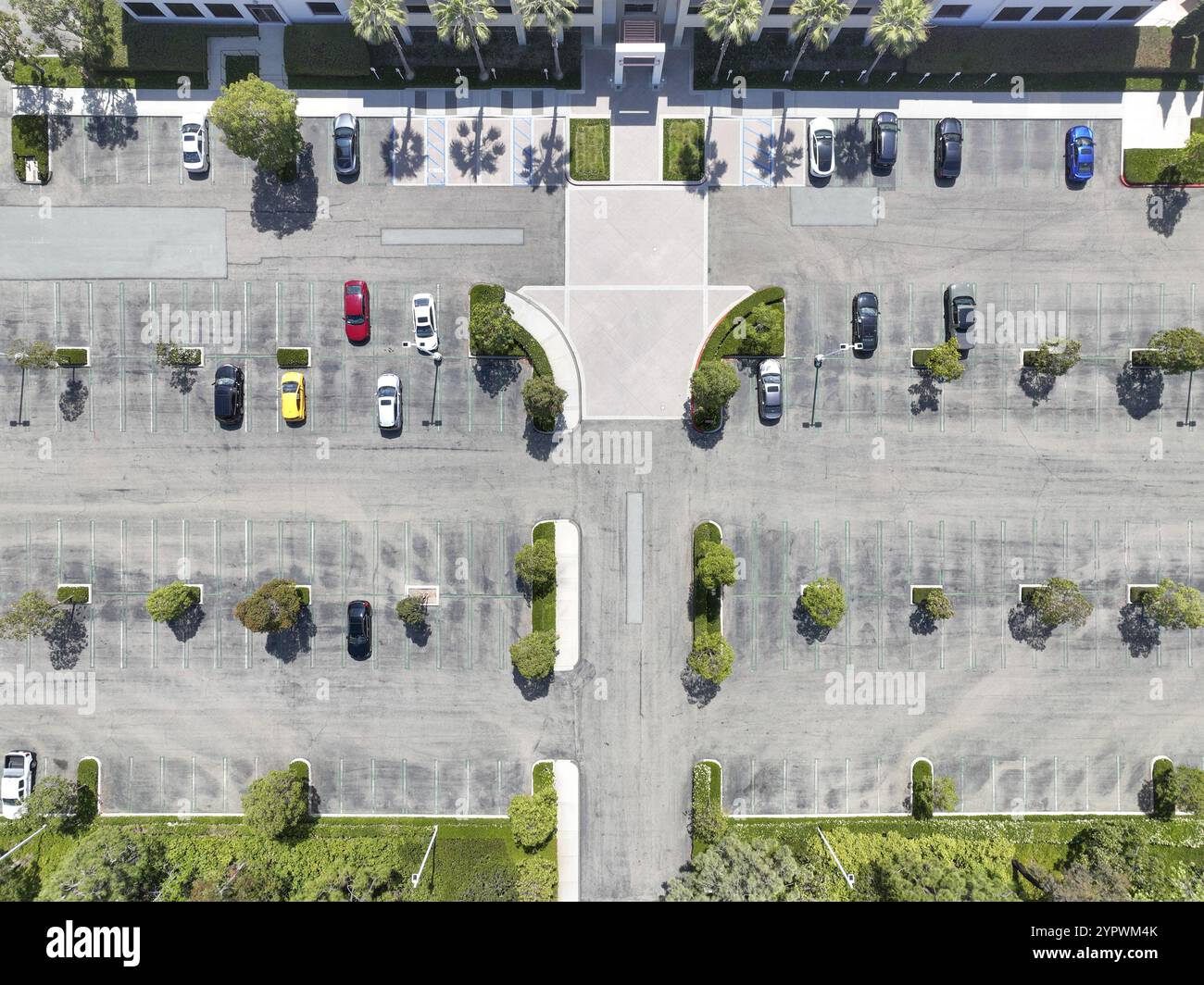 Open car parking lot viewed from above, aerial top view Stock Photo