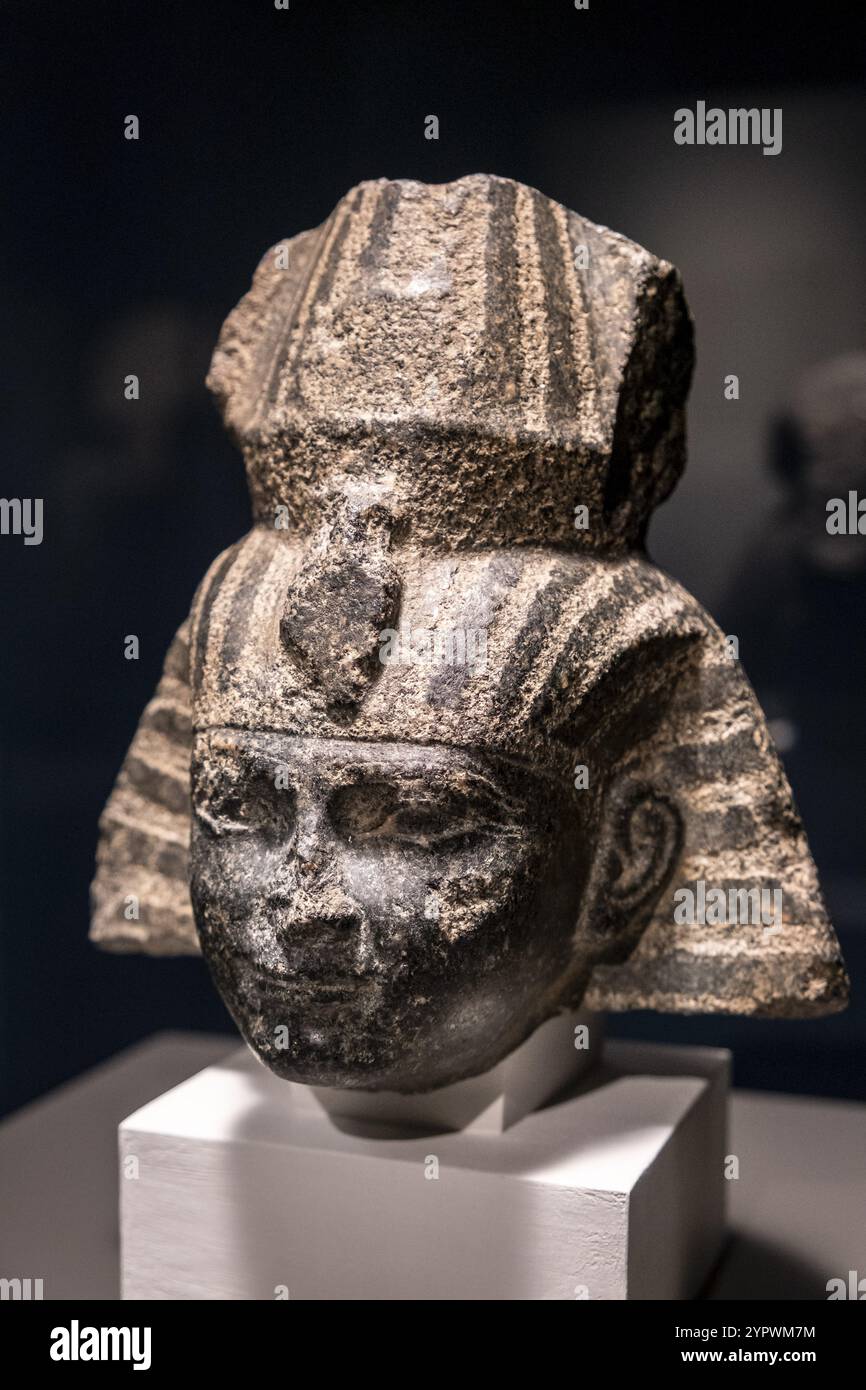 Probably head of pharaoh Shabaka, granite, 25th dynasty, 716-702 BC, probably Heliopolis, Egypt, collection of the British Museum, Africa Stock Photo