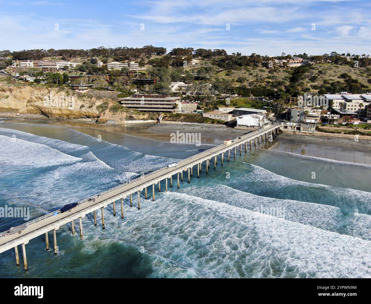 Aerial view of the scripps pier institute of oceanography, La Jolla