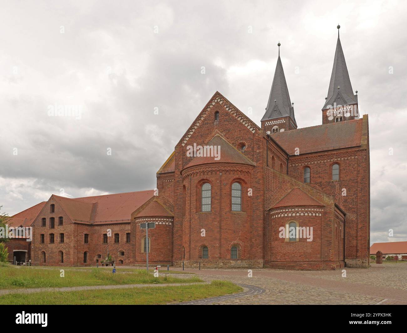 The Romanesque Jerichow Monastery with its two towers, visible from ...