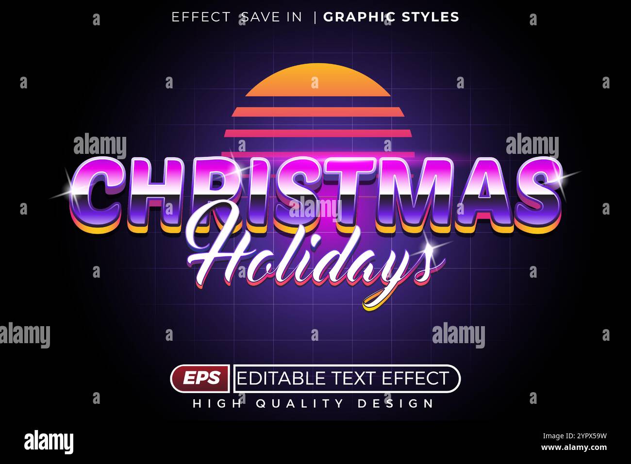 Editable 3d text effect Christmas holidays Stock Vector