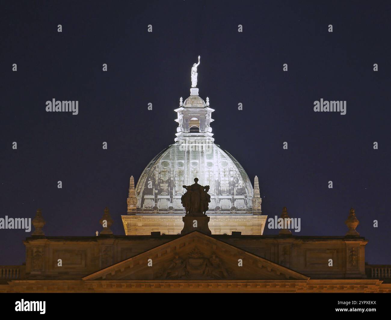 Illuminated dome at the Federal Administrative Court against the night sky Leipzig, Saxony, Germany, Europe Stock Photo