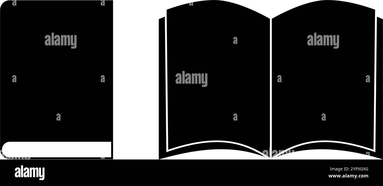 Open and closed book silhouettes. Library pictograms isolated on white ...