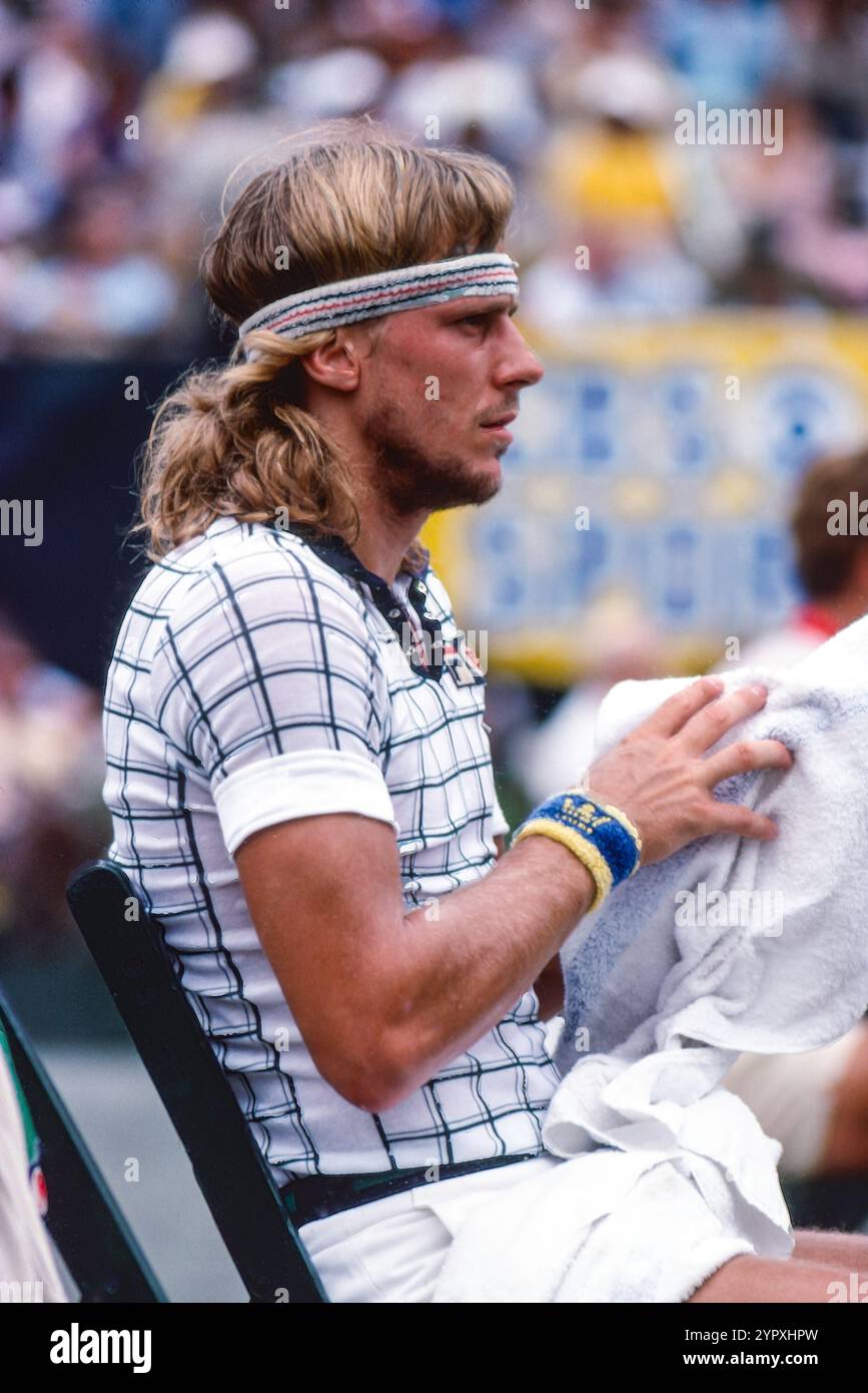 Bjorn Borg (SWE) competes in the 1977 US Open Tennis Championships. Stock Photo