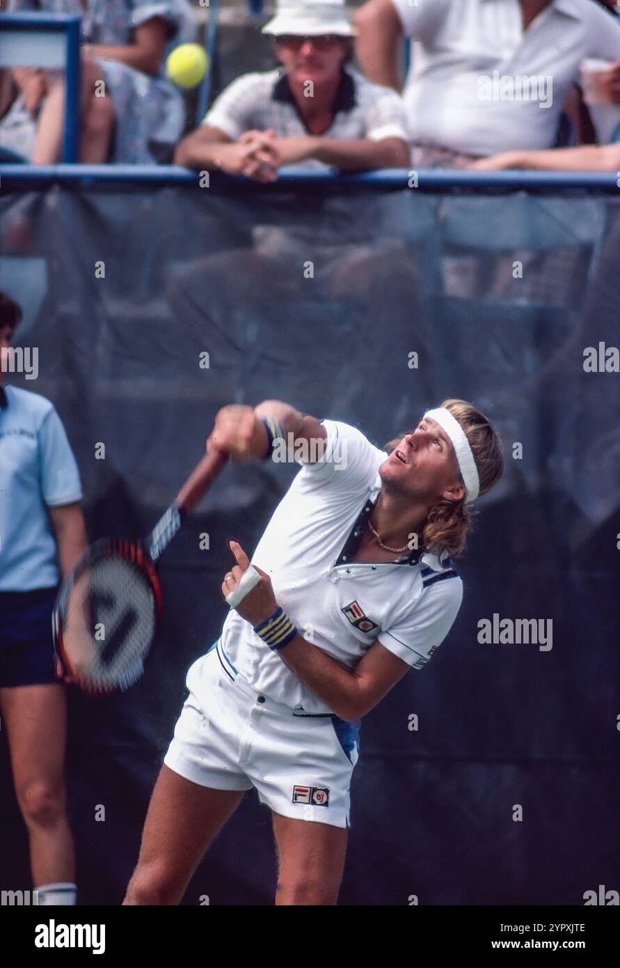 Bjorn Borg (SWE) competes in the 1980 US Open Tennis Championships. Stock Photo
