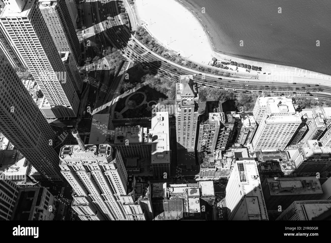 Aerial downtown chicago city skyline Black and White Stock Photos ...