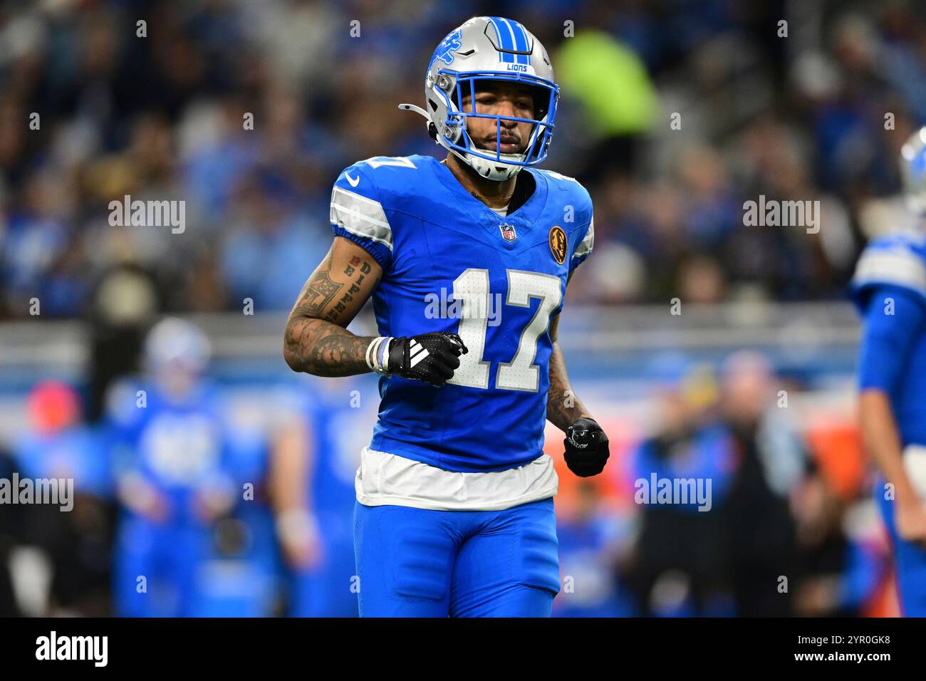 Detroit Lions wide receiver Tim Patrick lines up during the first half ...