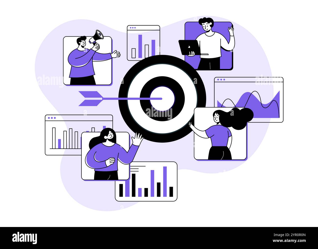 Team of business people working together, Workflow management, effective and productive teamwork, Distant workflow, Online business communication, Rem Stock Vector