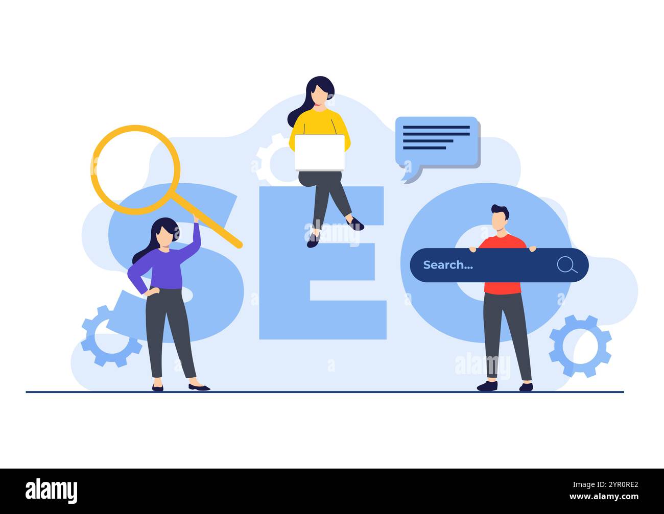 SEO optimization, Search engine optimization, People analysis keywords and optimizing data settings, Performance marketing, analytics and search engin Stock Vector