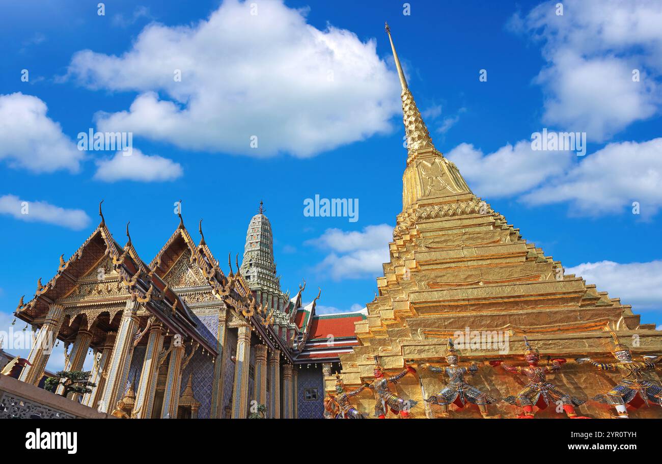 Wat Phra Kaew (The Temple of the Emerald Buddha) in Bangkok, Thailand is a sacred temple and it's a part of the Thai Grand Palace, the Temple houses a Stock Photo