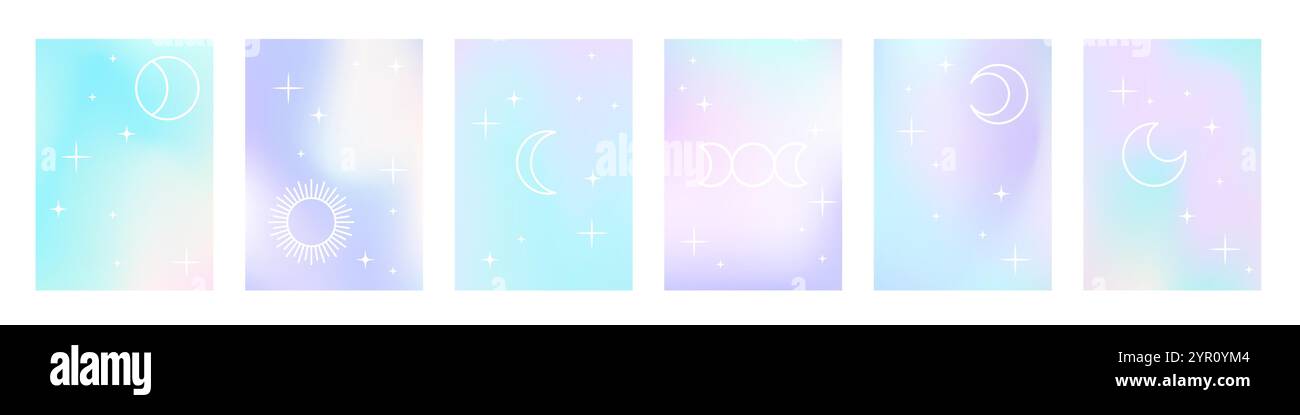 Fluid holographic gradient poster collection Stock Vector