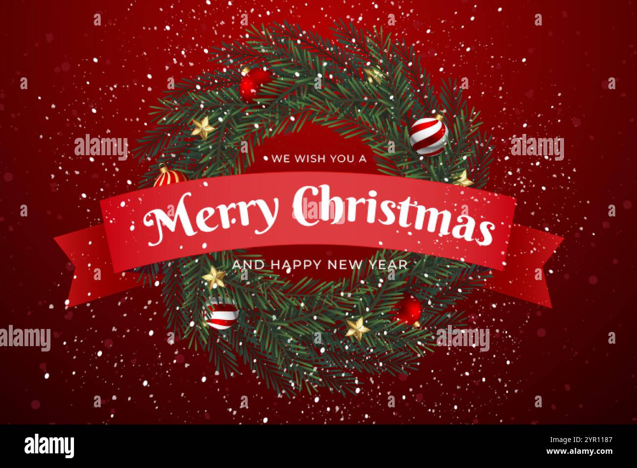 Christmas wreath with festive ribbon banner. Vector illustrations Stock ...