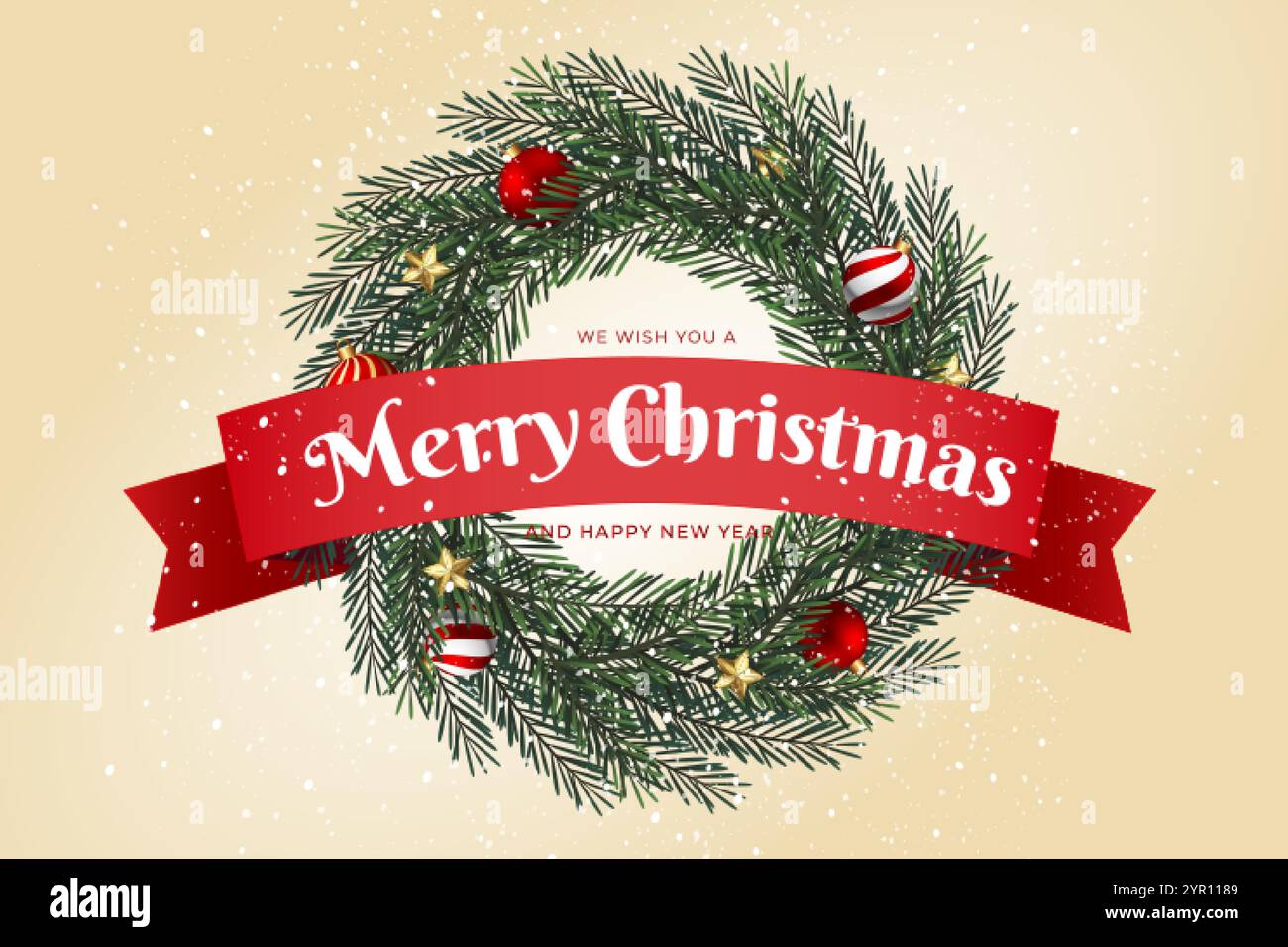 Christmas wreath with festive ribbon banner. Vector illustrations Stock ...