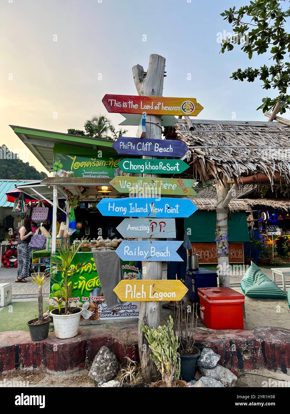 Waymarker in Ko Phi Phi in Thailand - Smartphone Captured Stock Image