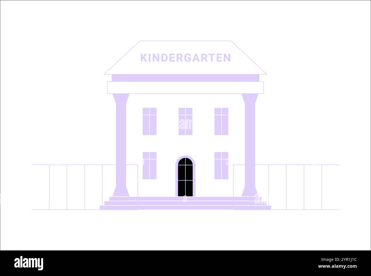 Kindergarten Building With Large Pillars In Flat Vector Illustration ...