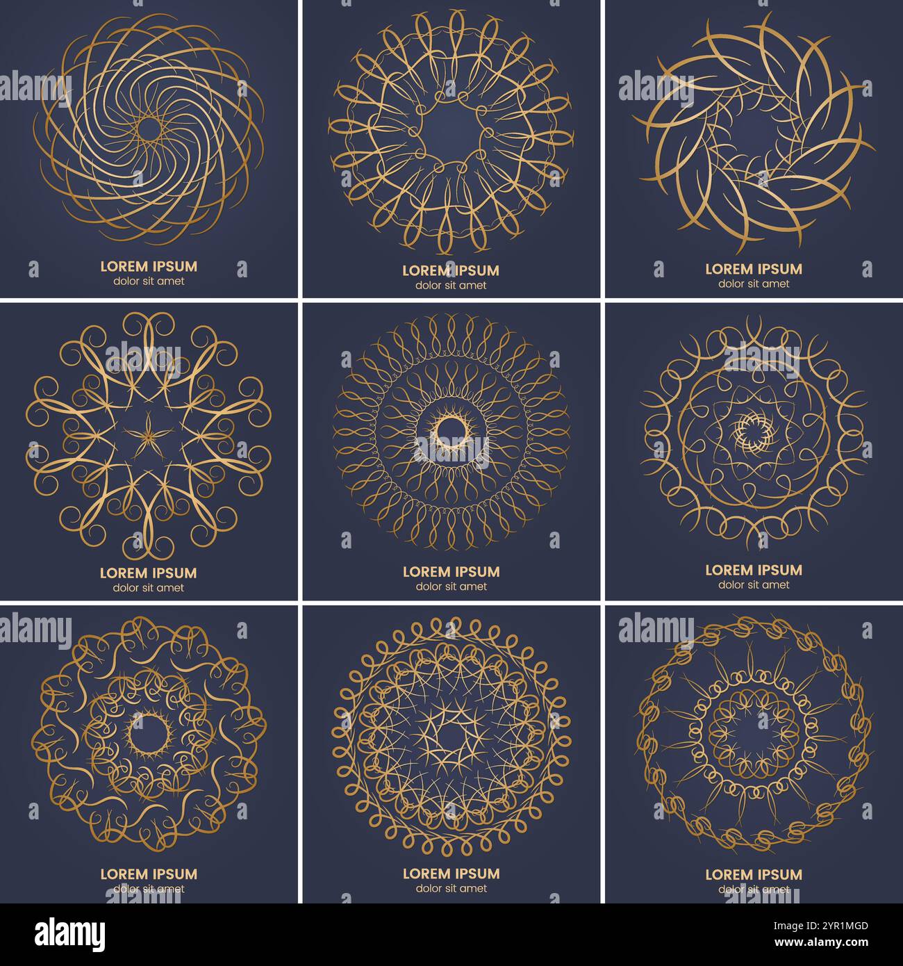 Set of nine vintage geometric circular elements. Vector gold monogram ...