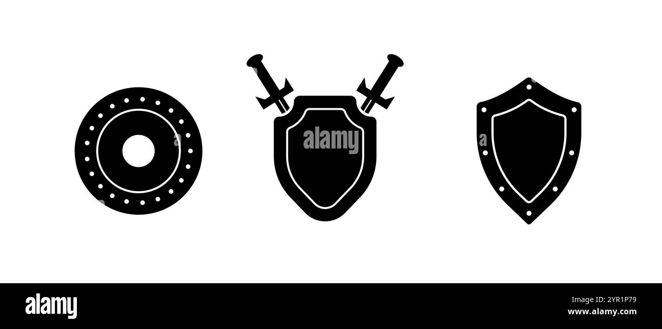 Black shield icon for defense, safety, and battle themes Stock Vector ...