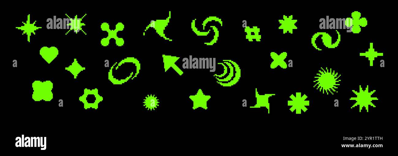 Retro pixel set with Y2K icons and vintage computer elements. Stock Vector