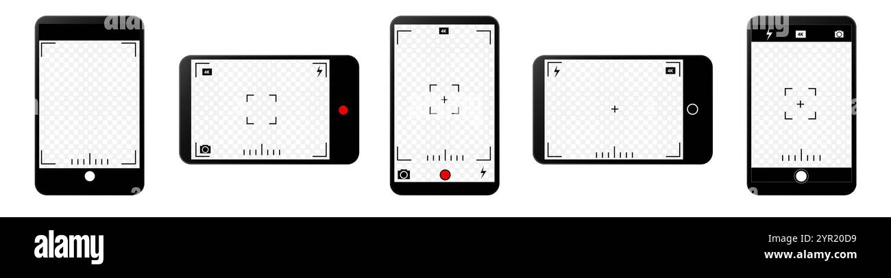 Camera interface with zoom, timer, and customizable frame. Stock Vector