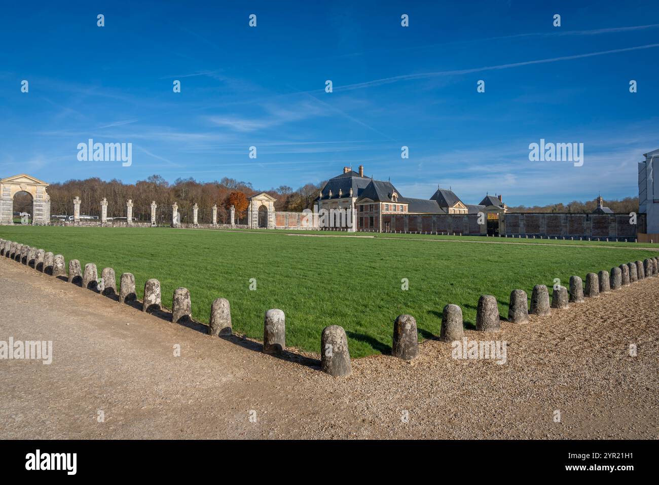 Maincy, France - 11 29 2024: Le Grand Noël. View details of an outside portal of Vaux-le-Vicomte Castle and the garden Stock Photo