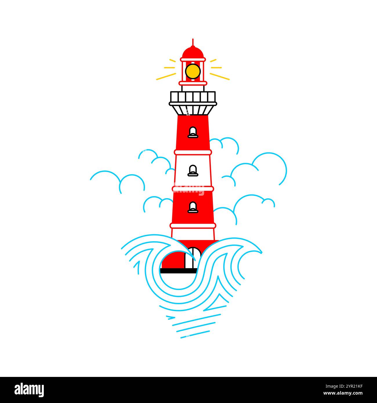 Lighthouse tattoo isolated. A navigational landmark used to mark coastlines. Concept tattoo symbolizes hope for best, desire to find right path in lif Stock Vector