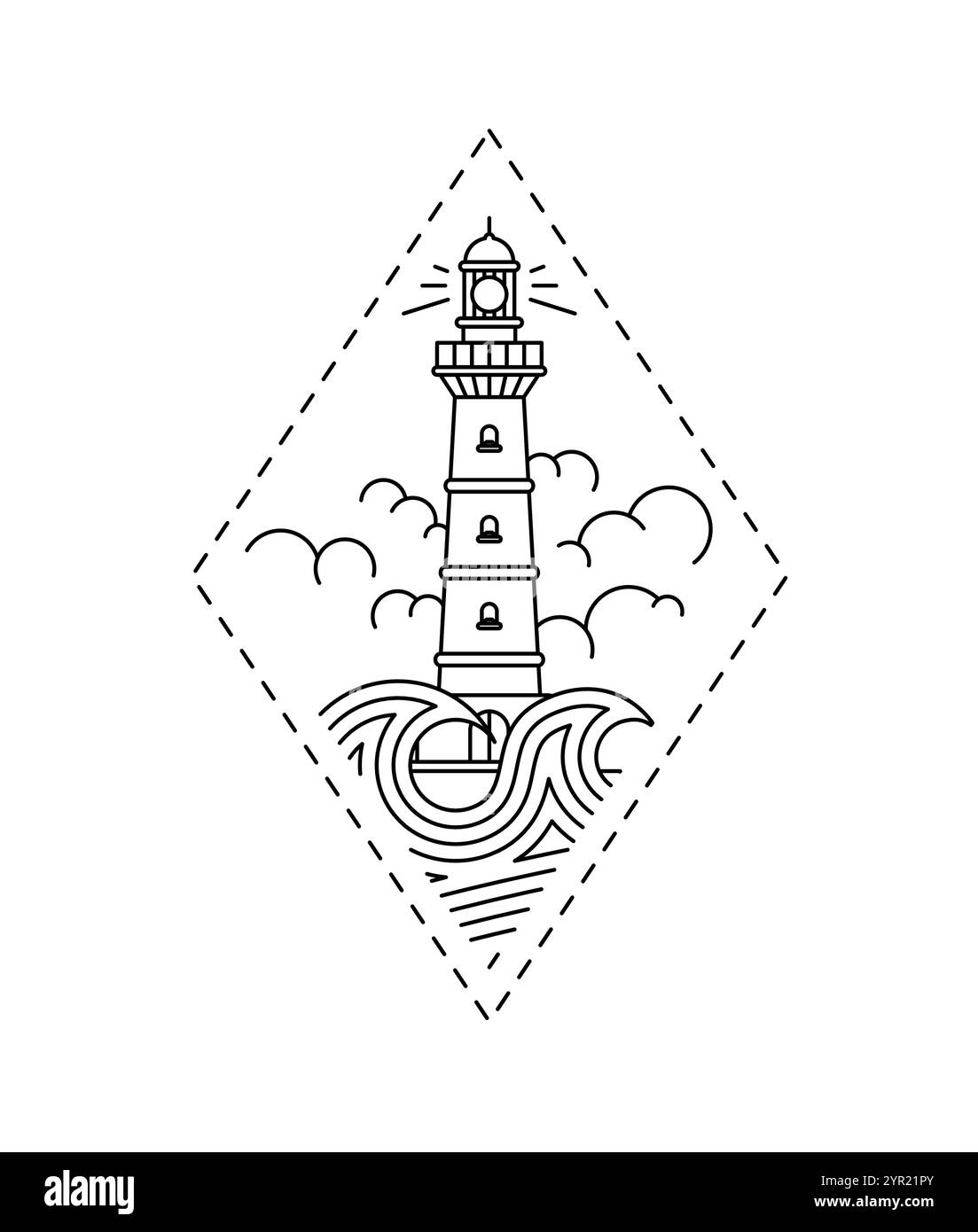 Lighthouse tattoo isolated. A navigational landmark used to mark coastlines. Concept tattoo symbolizes hope for best, desire to find right path in lif Stock Vector