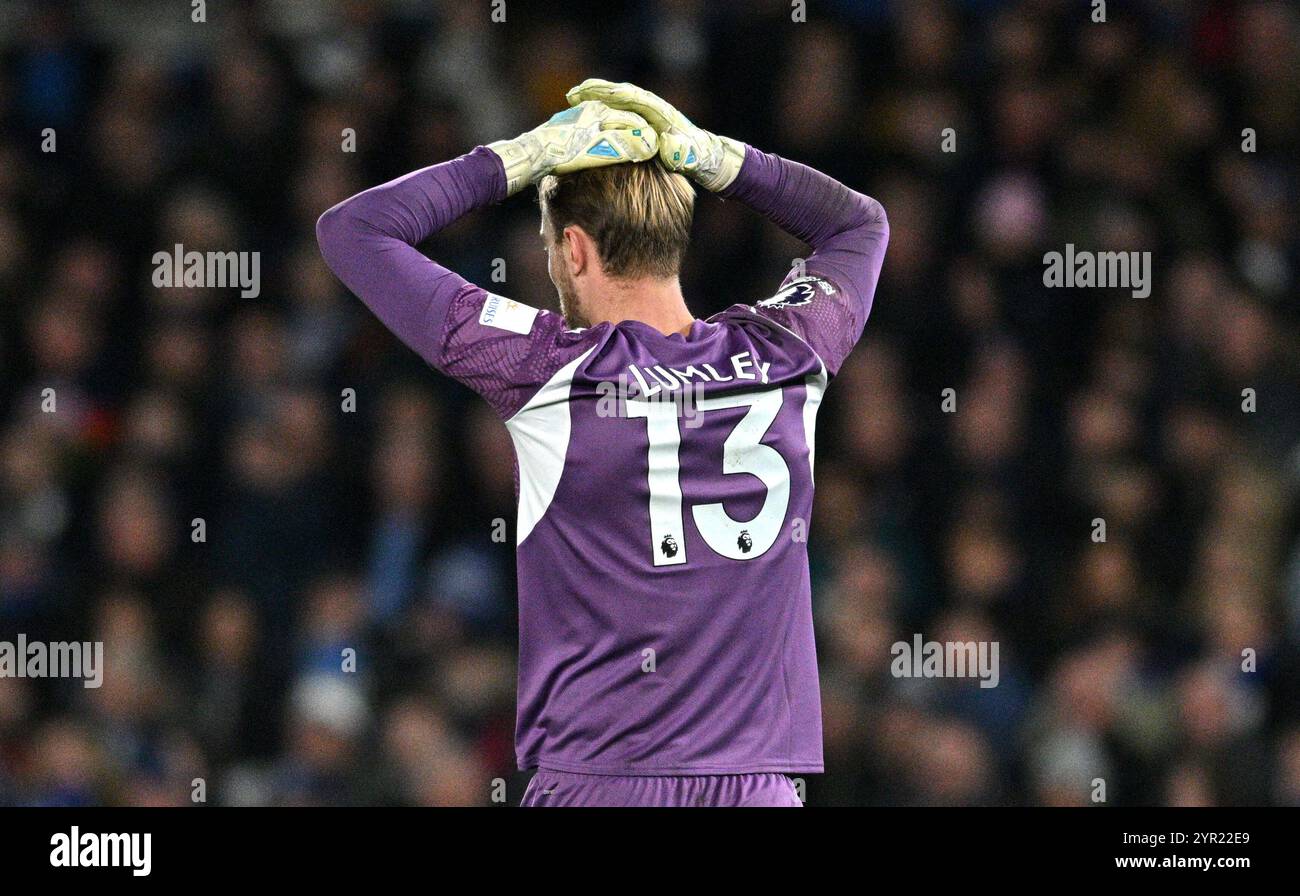 Joe Lumley of Southampton during the Premier League match between Brighton and Hove Albion and Southampton at the American Express Stadium  , Brighton , UK - 29th November 2024 - Photo Simon Dack / Telephoto Images Editorial use only. No merchandising. For Football images FA and Premier League restrictions apply inc. no internet/mobile usage without FAPL license - for details contact Football Dataco Stock Photo