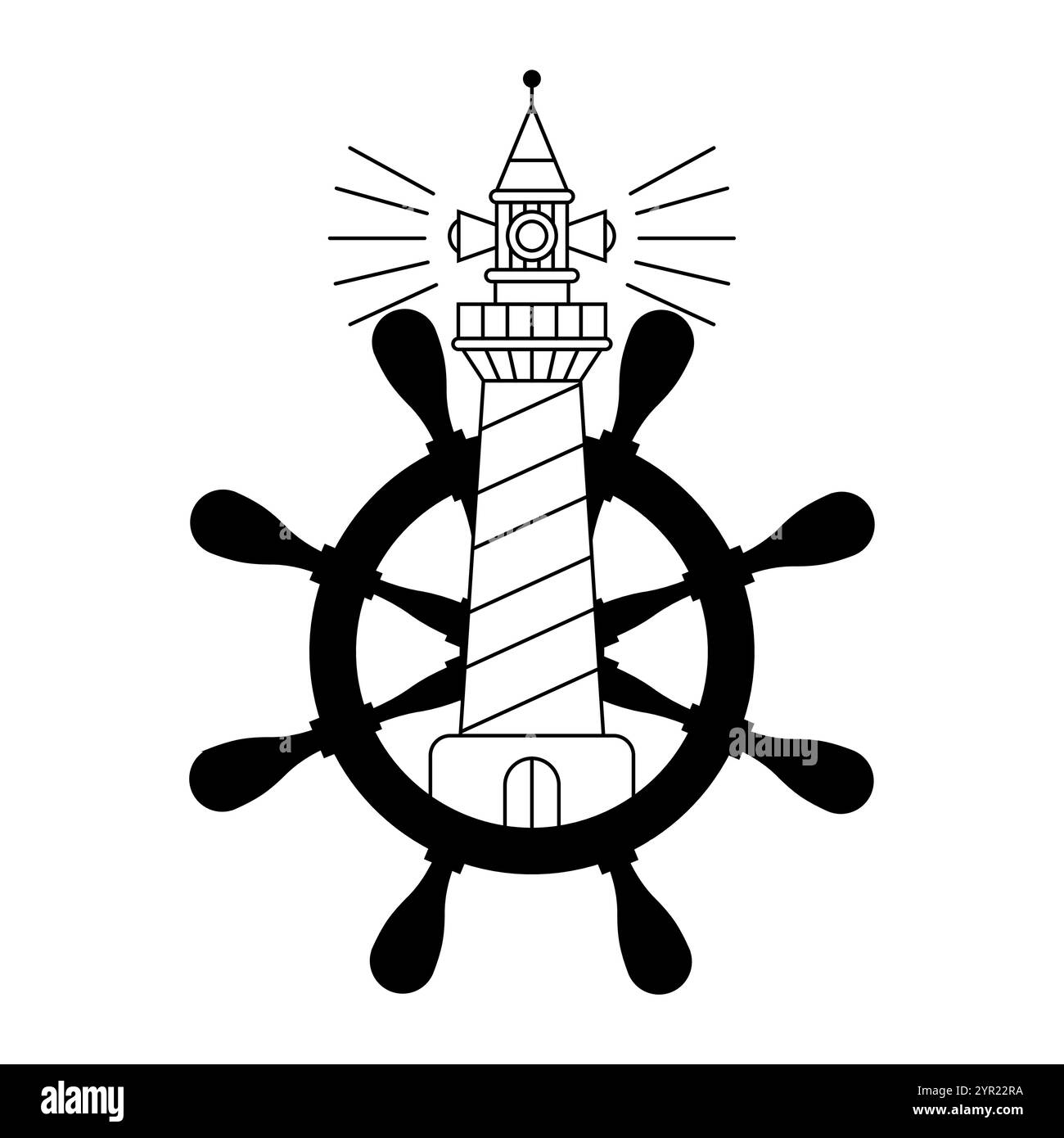 Lighthouse tattoo isolated. A navigational landmark used to mark coastlines. Concept tattoo symbolizes hope for best, desire to find right path in lif Stock Vector