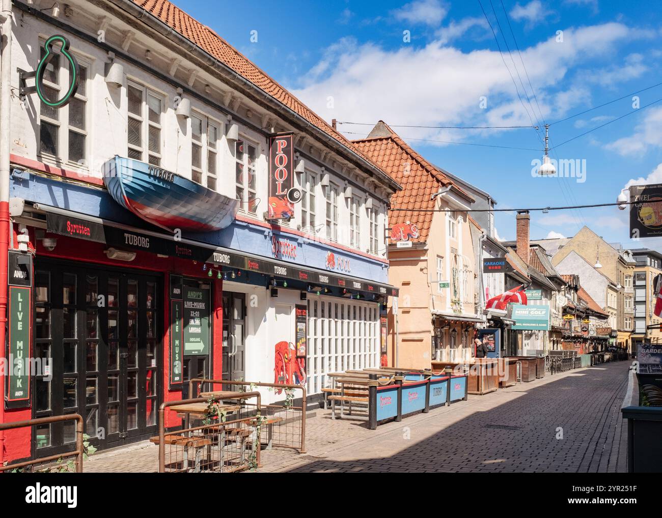 Jomfru Ane gade street The longest bar street in Scandinavia. Aalborg, Jutland, Denmark, Scandinavia, Europe Stock Photo