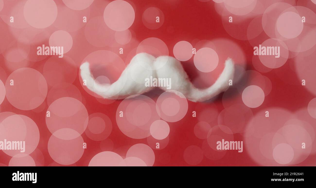 White mustache on red background with bokeh lights image Stock Photo