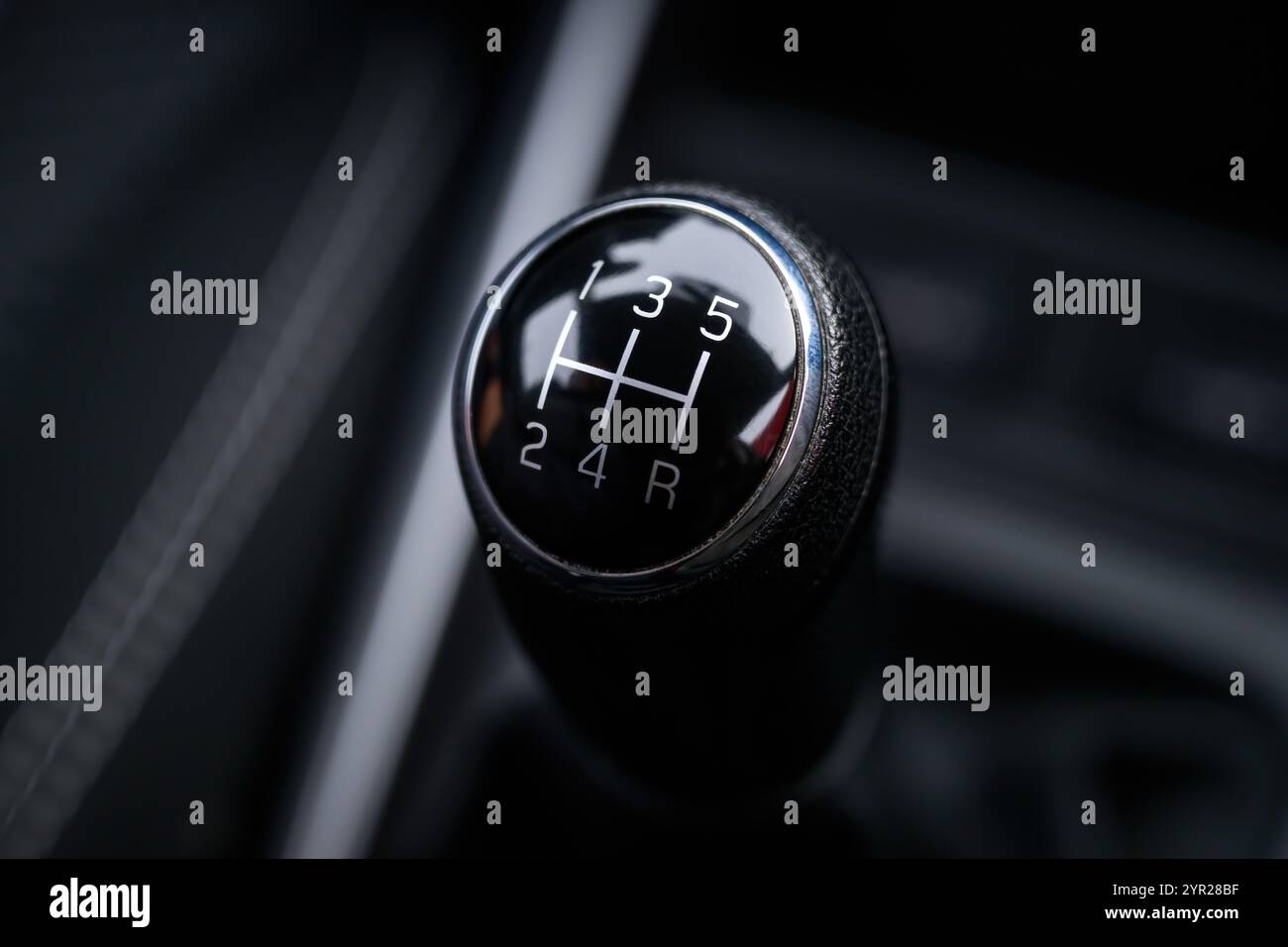 Car gear transmission stick, closeup with selective focus Stock Photo