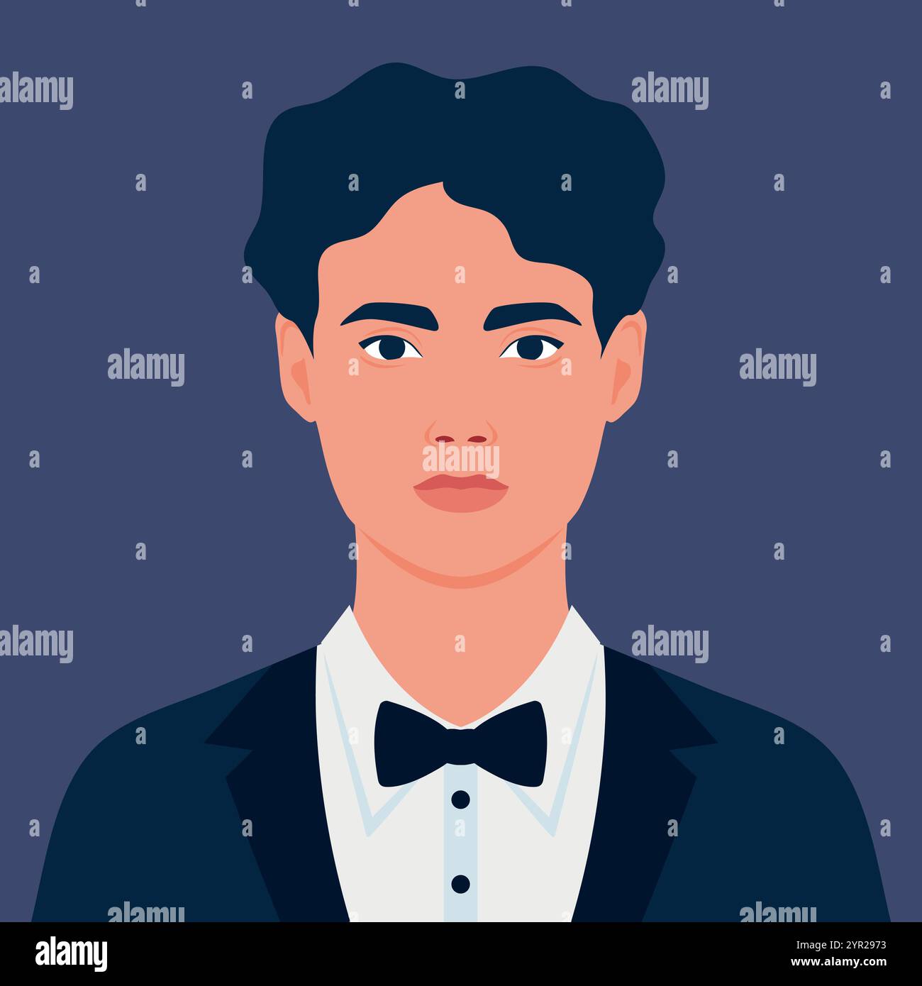 Portrait of a young man in tuxedo and bow tie. Avatar for social media ...