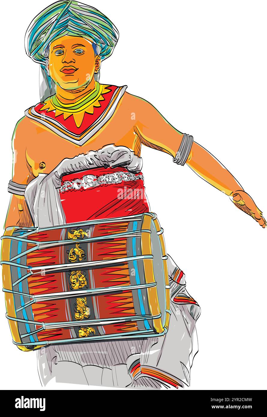 The Kandy Esala Perahera also known as The Festival of the Tooth is a festival held in July and August in Kandy, Sri Lanka. Stock Vector
