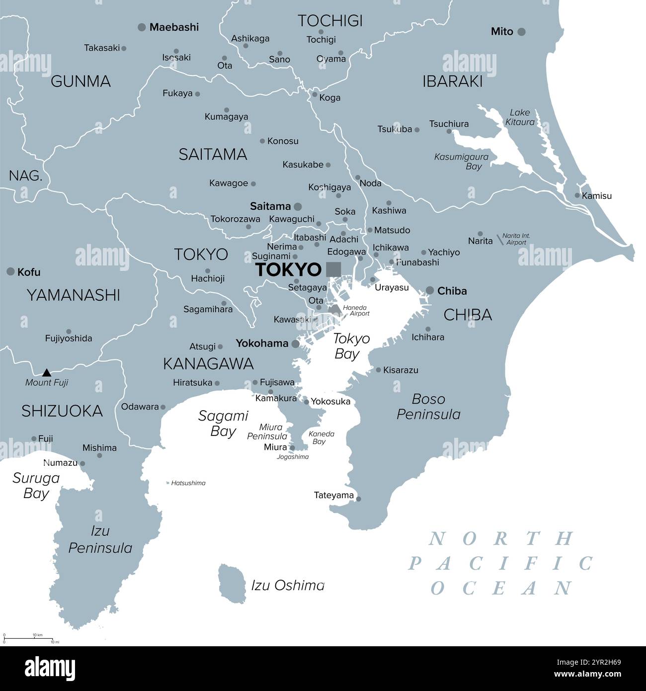 Tokyo Major Metropolitan Area, gray political map of the Capital Region ...