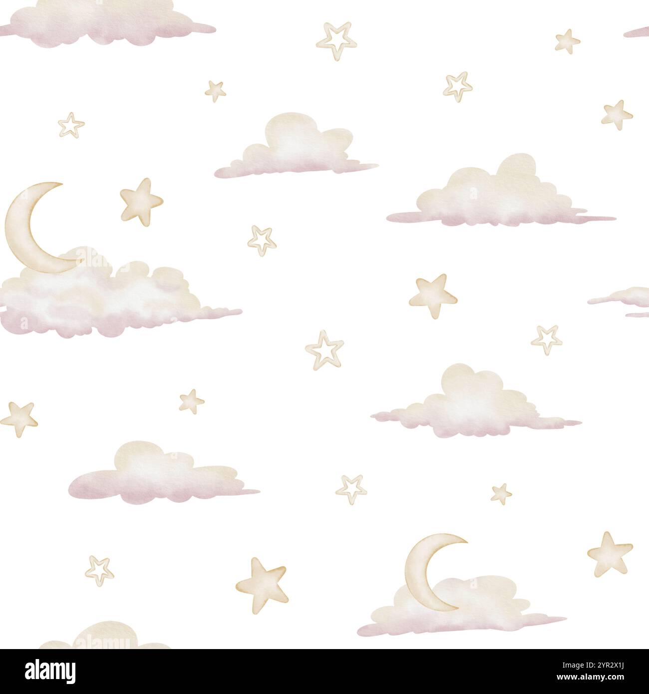 Nursery watercolor seamless Pattern with Stars and Clouds. Background ...