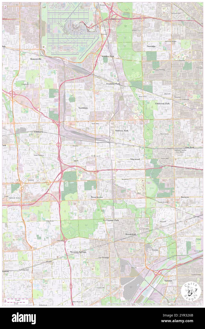 Village of Bellwood, Cook County, US, United States, Illinois, N 41 52' 58'', S 87 52' 34'', map, Cartascapes Map published in 2024. Explore Cartascapes, a map revealing Earth's diverse landscapes, cultures, and ecosystems. Journey through time and space, discovering the interconnectedness of our planet's past, present, and future. Stock Photo