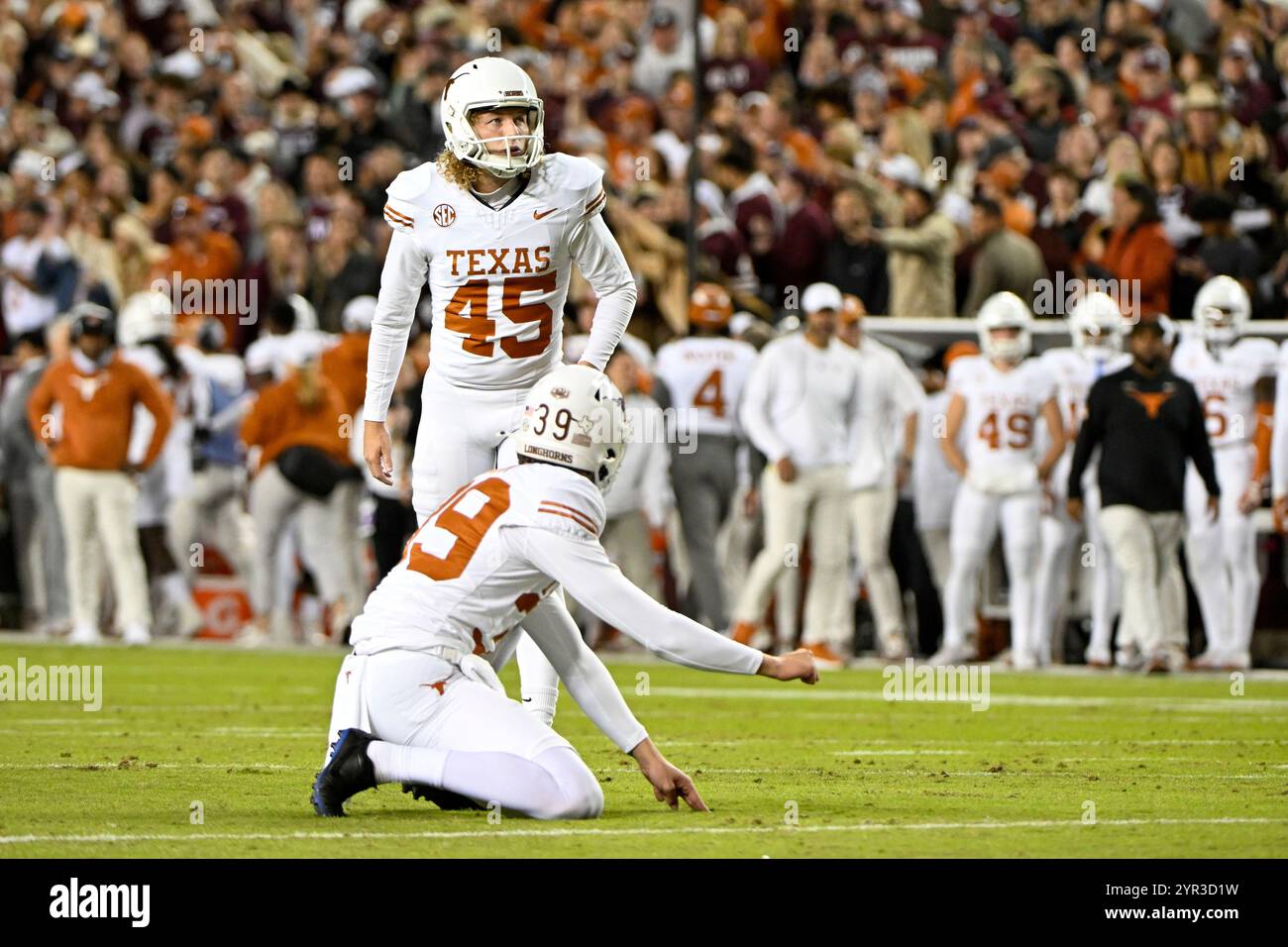 COLLEGE STATION, TX - NOVEMBER 30: Texas Longhorns place kicker Bert