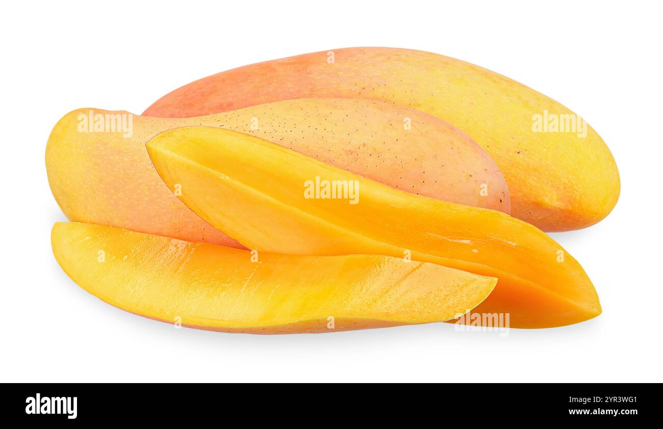 Mango with sliced isolated on white background. mango clipping path Stock Photo