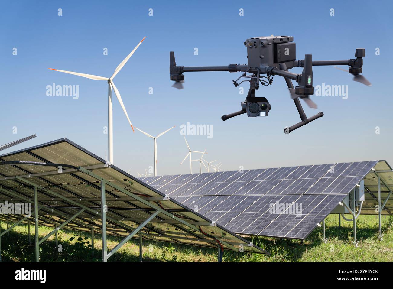 Industrial drone inspects solar panels Stock Photo - Alamy