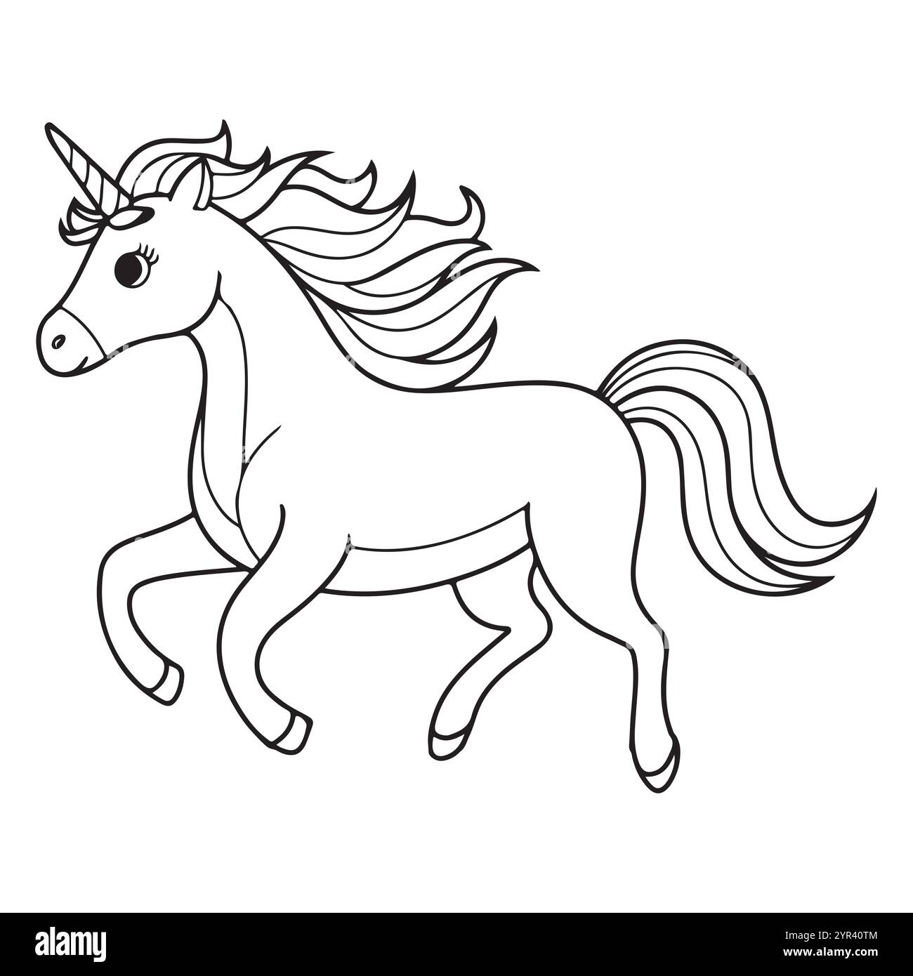 Cute Unicorn Coloring Page for kids. Unicorn line art vector