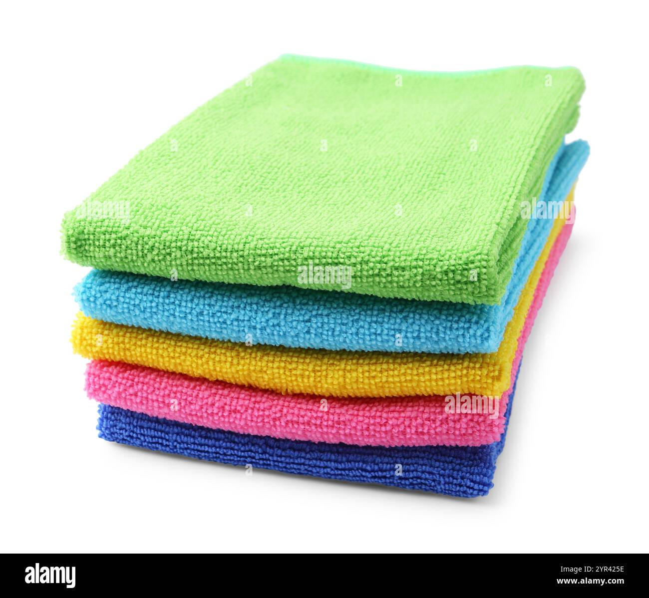 Stack of different microfiber cloths isolated on white Stock Photo